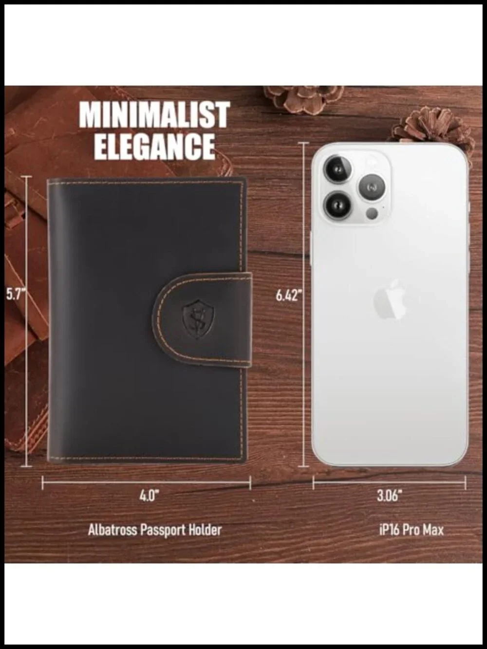 Full Grain Leather Bifold Passport Holder with RFID Blocking and AirTag Holder